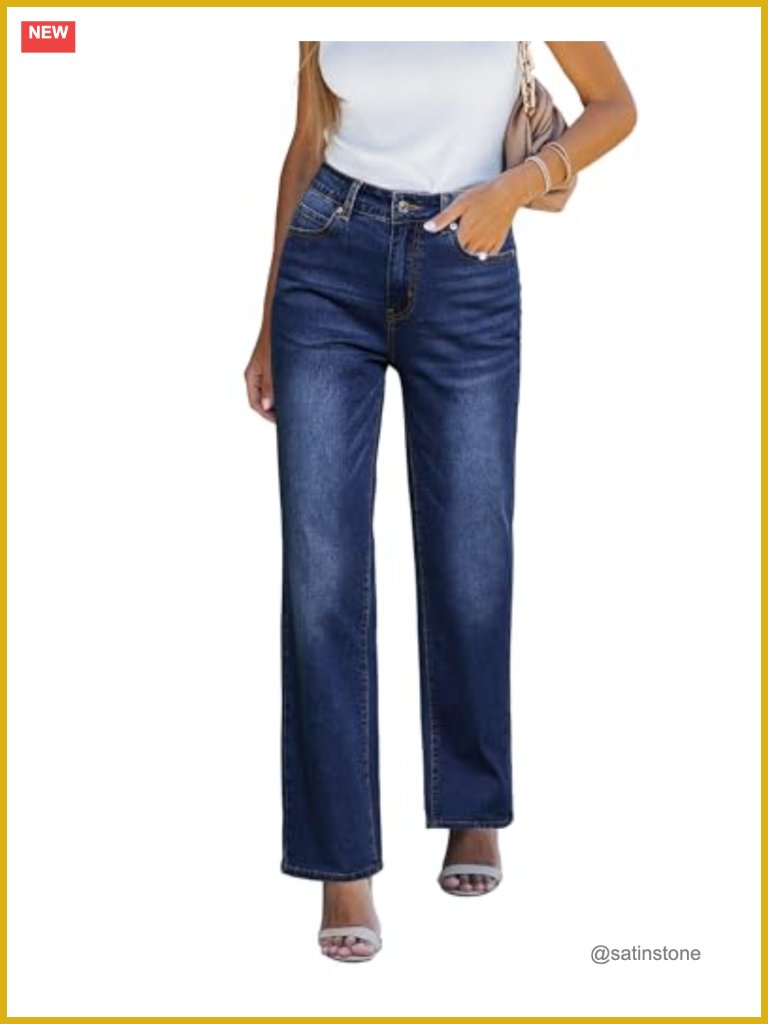 High Rise Baggy Straight Leg Stretchy Denim Jeans Work Trousers 90s Loose Fit